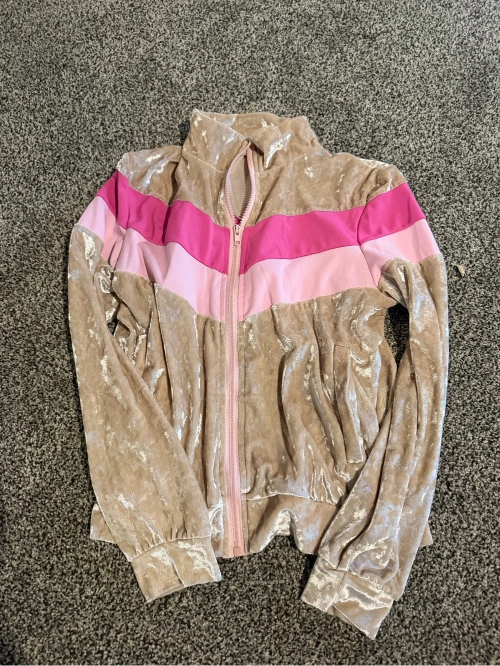 Velour Zip-Up Jacket with Pink Stripe Detail - Picture 2 of 3